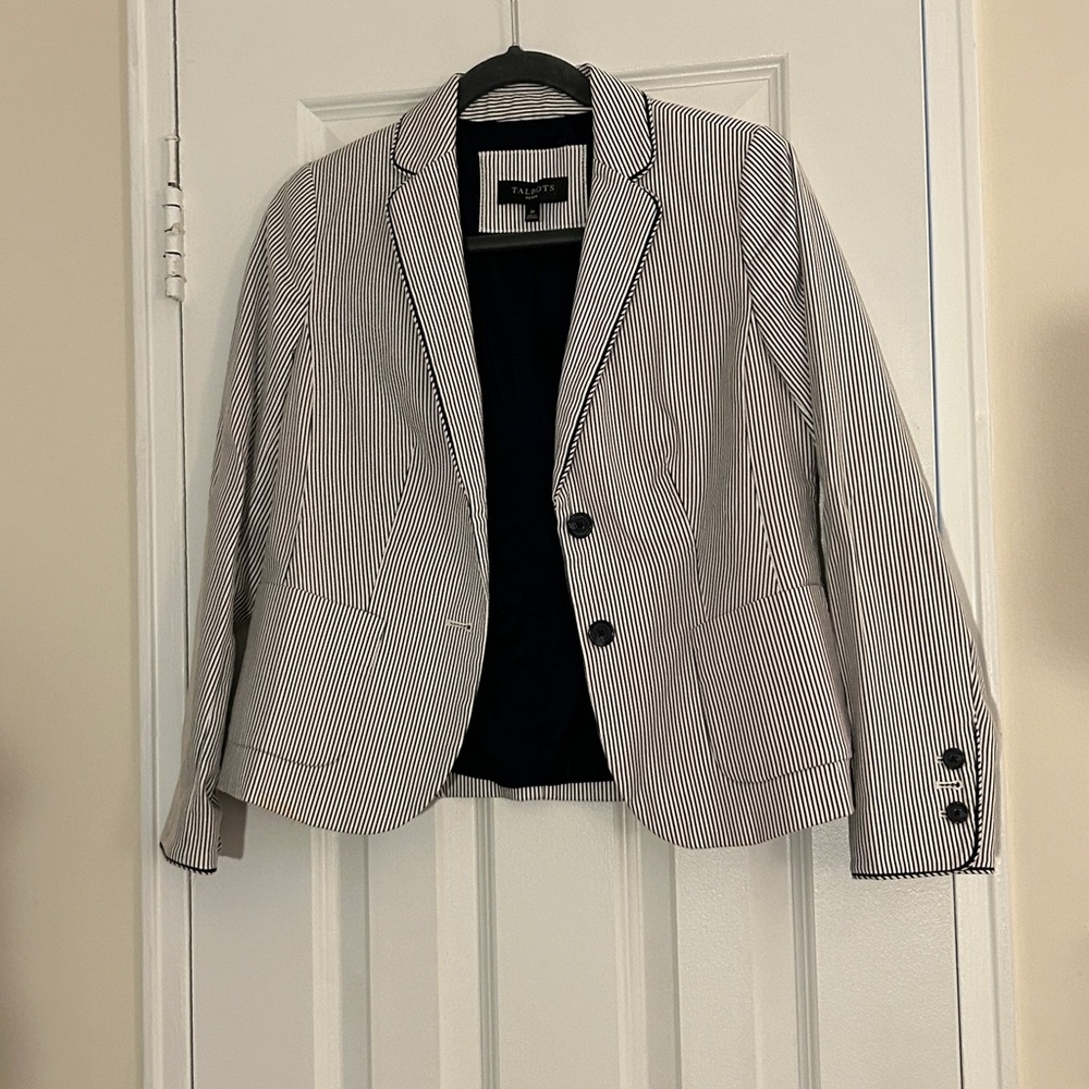 Talbots Black and White Striped Blazer